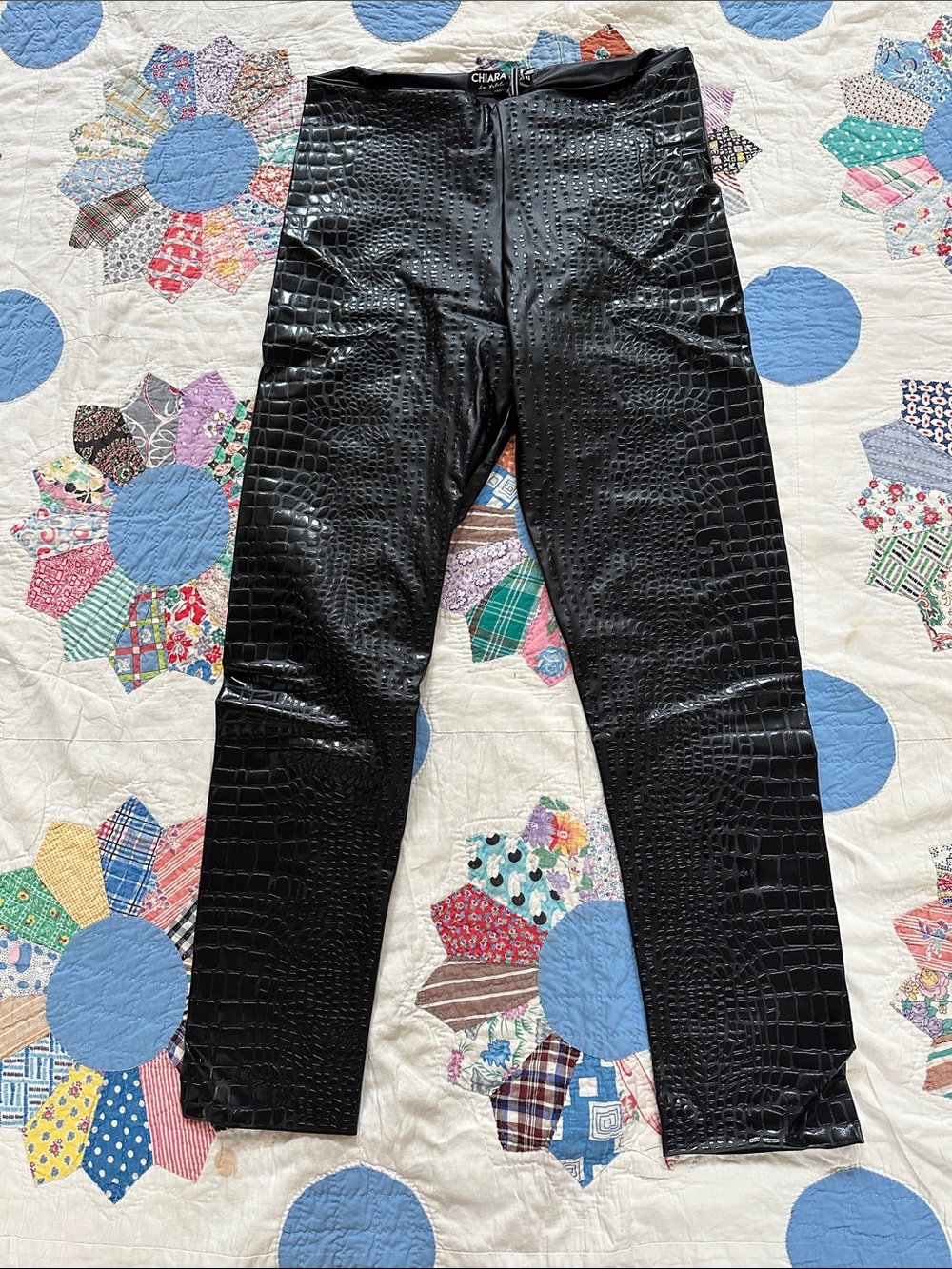 Chiara Boni La Petite Robe Black Croc-Embossed Faux Leather Leggings Sz6 NWT